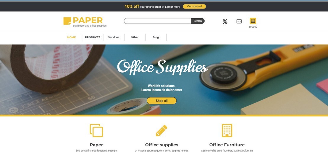 Onlineshop-Vorlage Büroartikel und Blog