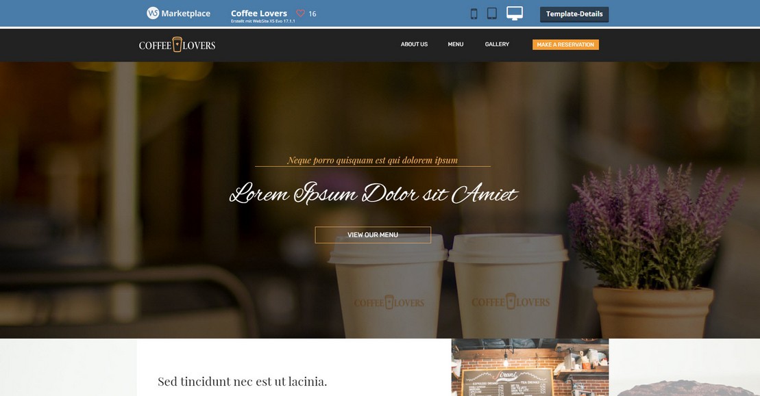 Onlineshop- und Webdesign-Vorlage Caffee LOvers1