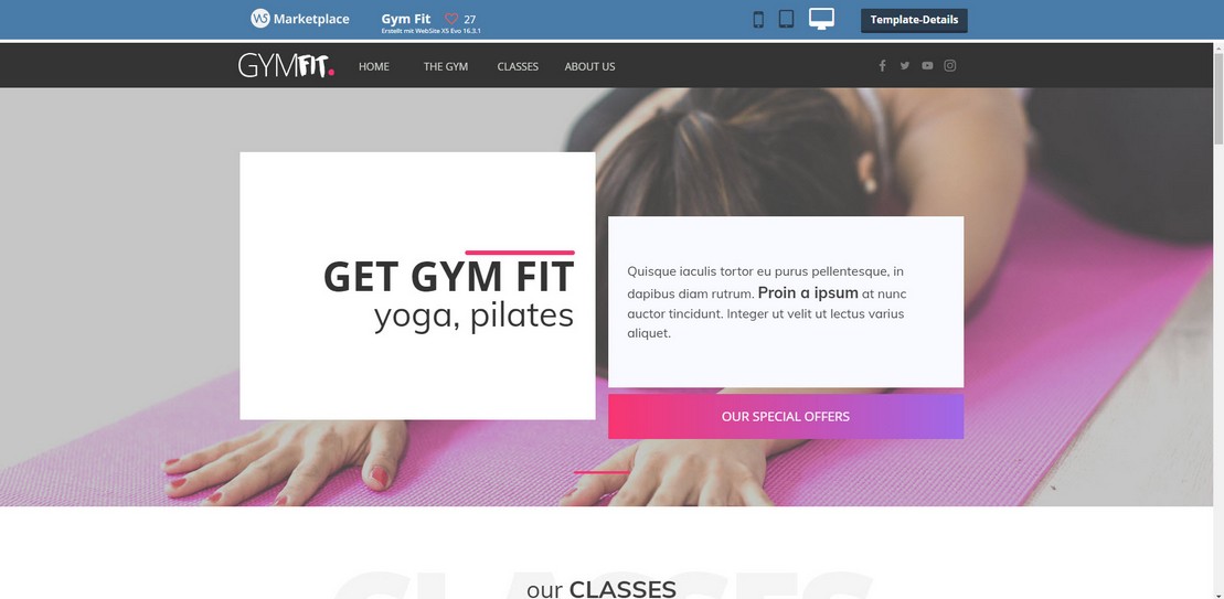Onlineshop- und Webdesign-Vorlage Fitness