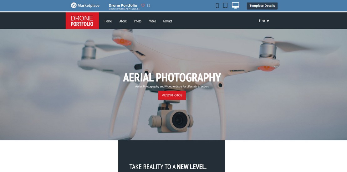 Onlineshop- und Webdesign-Vorlage Fotografie Luftbilder