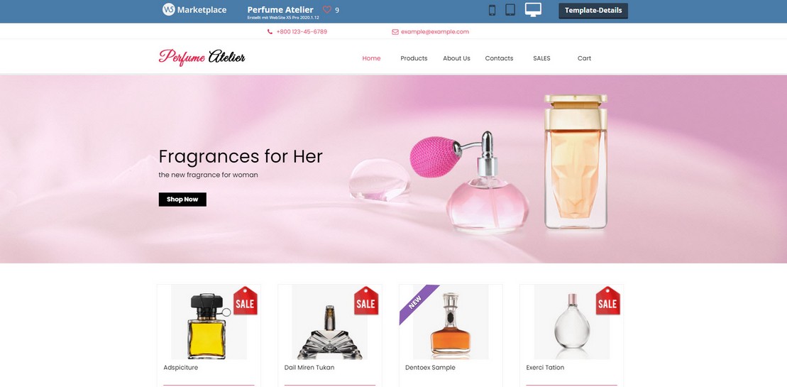 Onlineshop- und Webdesign-Vorlage Kosmetikartikel Parfüm