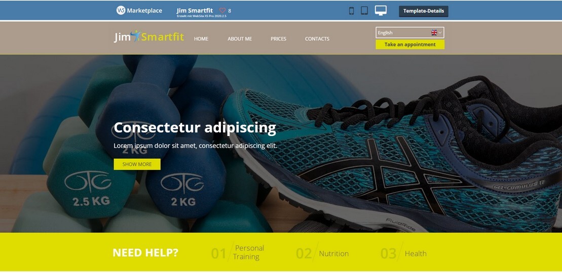 Onlineshop- und Webdesign-Vorlage Personaltrainer